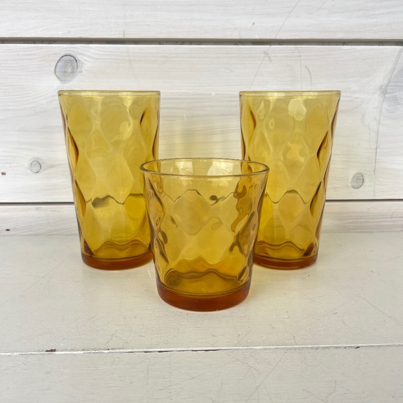 Vintage Anchor Hocking Whitehall Amber Glass Tumblers Water Glasses - Lot of 3 - Picture 1 of 6